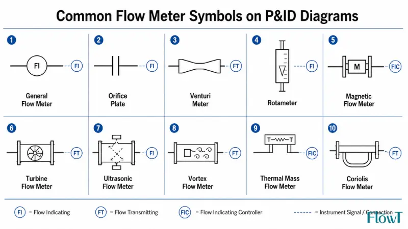 Quick reference chart of common flow meter symbols on P&ID diagrams Quick reference chart of common flow meter symbols on P&ID diagrams
